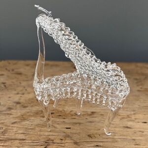 Two Ministure Spun Glass Clear Christmas Piano Ornaments